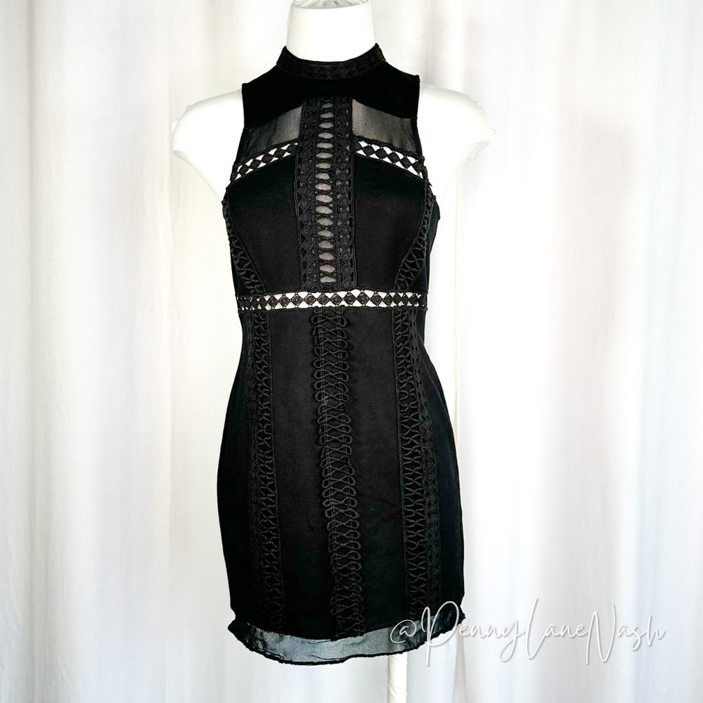 Free People Sky Scraper Crochet Bodycon Mini Dress Black - Picture 3 of 13